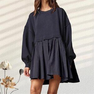 NWT! Oversized Relaxed Layered Ruffle Crewneck Sweatshirt Mini Dress